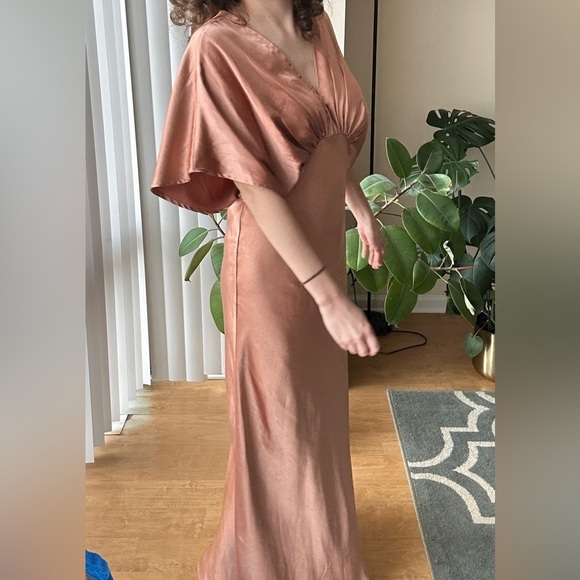 Dress Forum Reflection Blouson Dress in Golden Sand/Orange, Satin Maxi, Large - Picture 8 of 14
